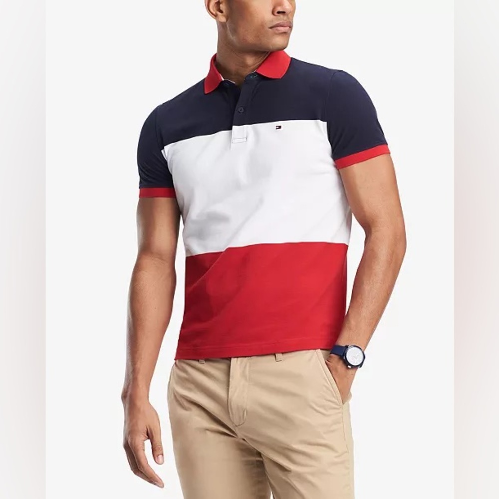 Tommy Hilfiger Colorblock Red White Navy Men's Delon Slim-Fit Polo 3XL